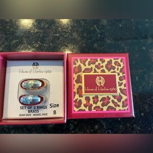 House of Harlow 1960 Brass and Red Oval Ring Set